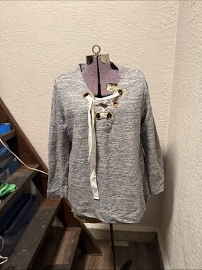 Lane Bryant Gray Marled Lace-Up Pullover